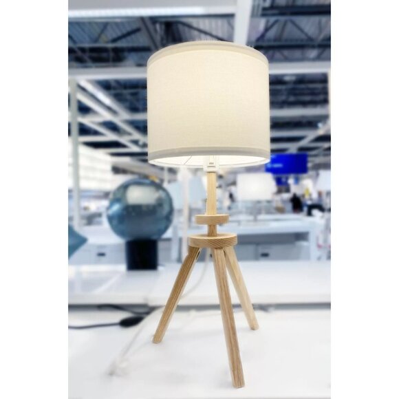 Brand New Beautiful Real Wood Table Lamp, IKEA White Canvas - Picture 3 of 13